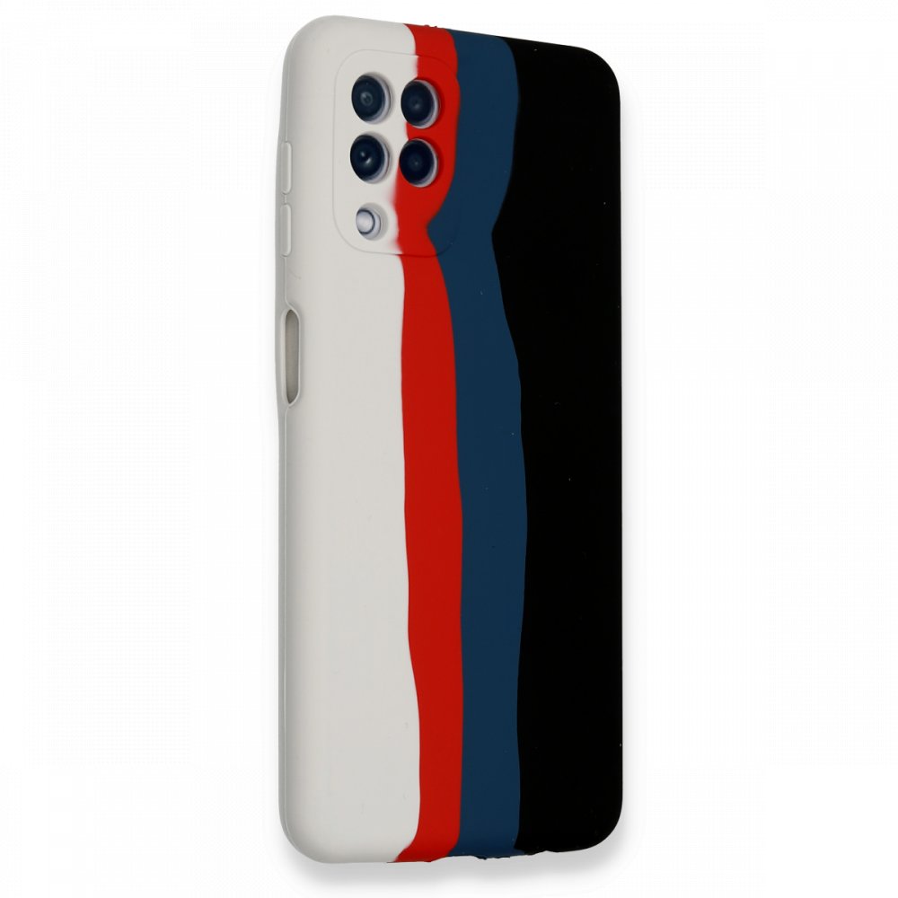  Samsung Galaxy A22 Kılıf Ebruli Lansman Silikon - Beyaz-Siyah