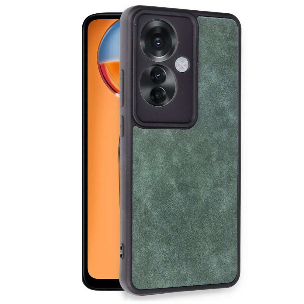 Oppo Reno 11F Kılıf Aras Deri Kapak - Koyu Yeşil Oppo Reno 11F Kılıf Aras Deri Kapak - Koyu Yeşil