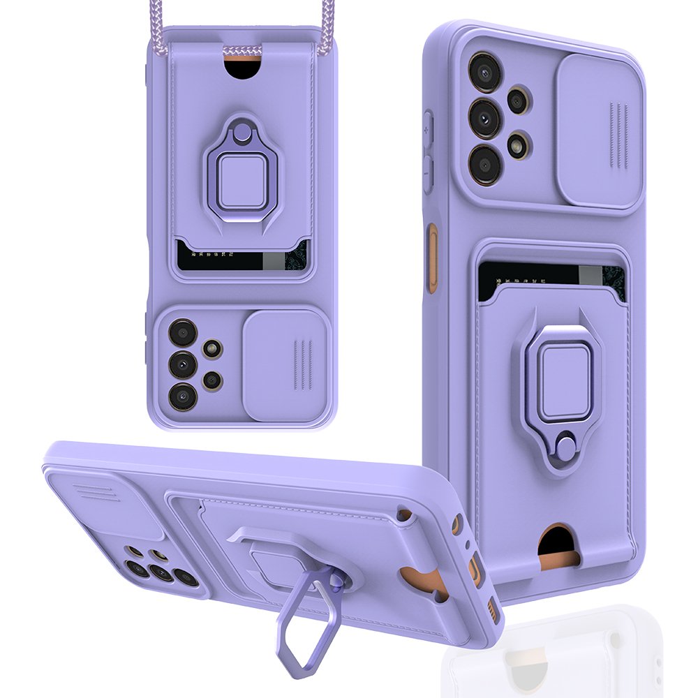  Samsung Galaxy A13 4G Kılıf Zuma Kartvizitli Yüzüklü Silikon - Lila
