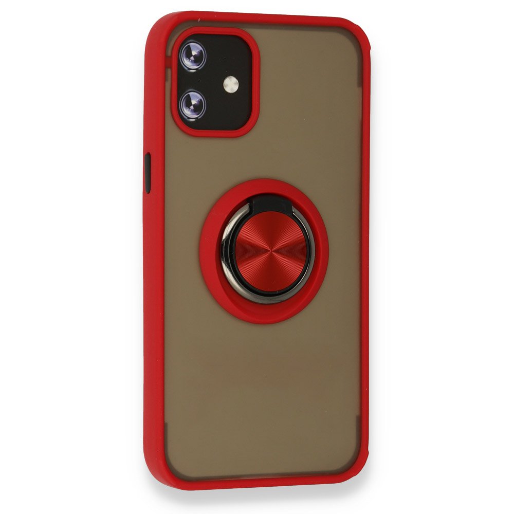  iPhone 12 Mini Kılıf Montreal Yüzüklü Silikon Kapak - Kırmızı
