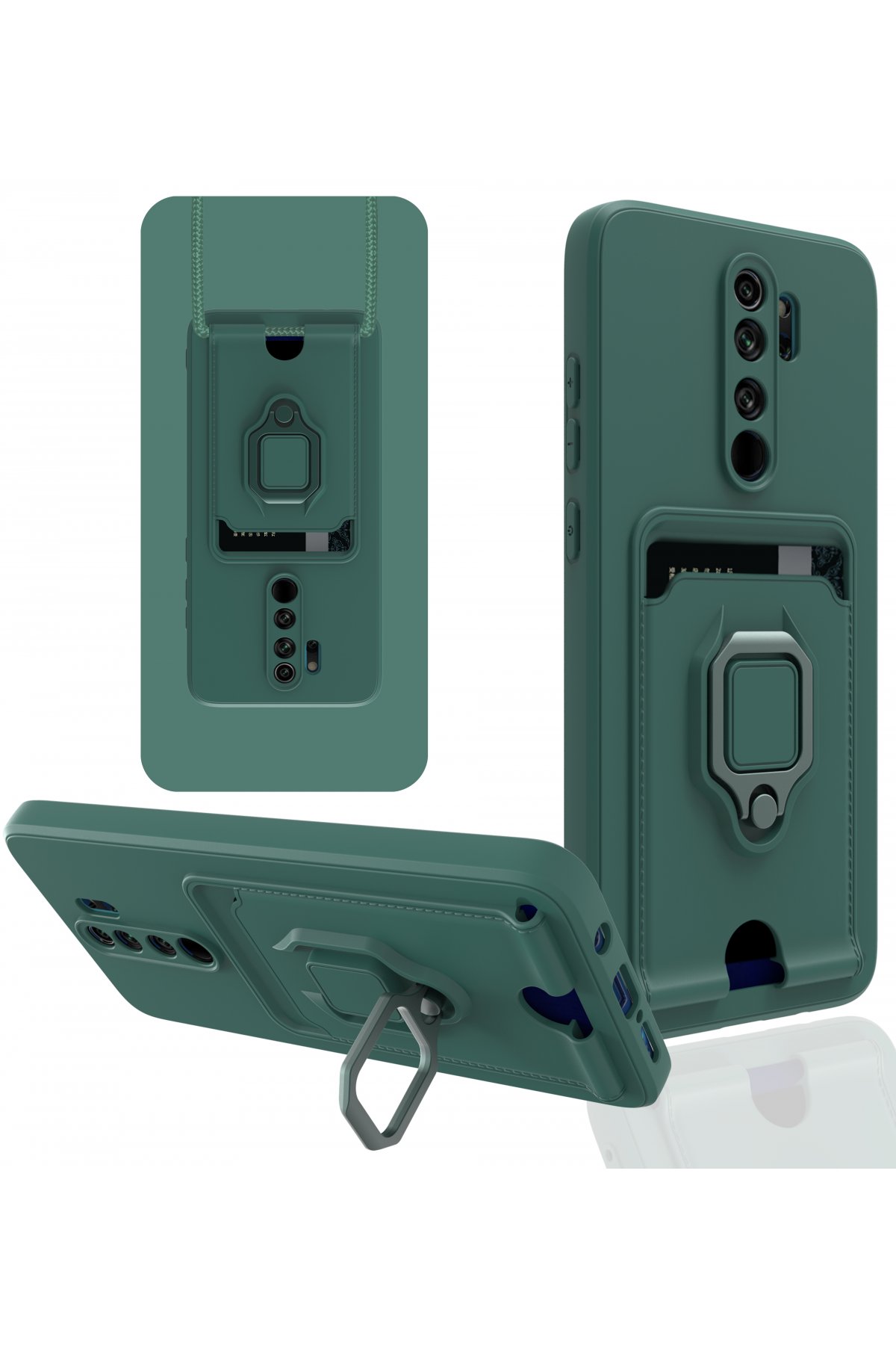 Redmi Note 8 Pro Kılıf Zuma Kartvizitli Yüzüklü Silikon - Yeşil