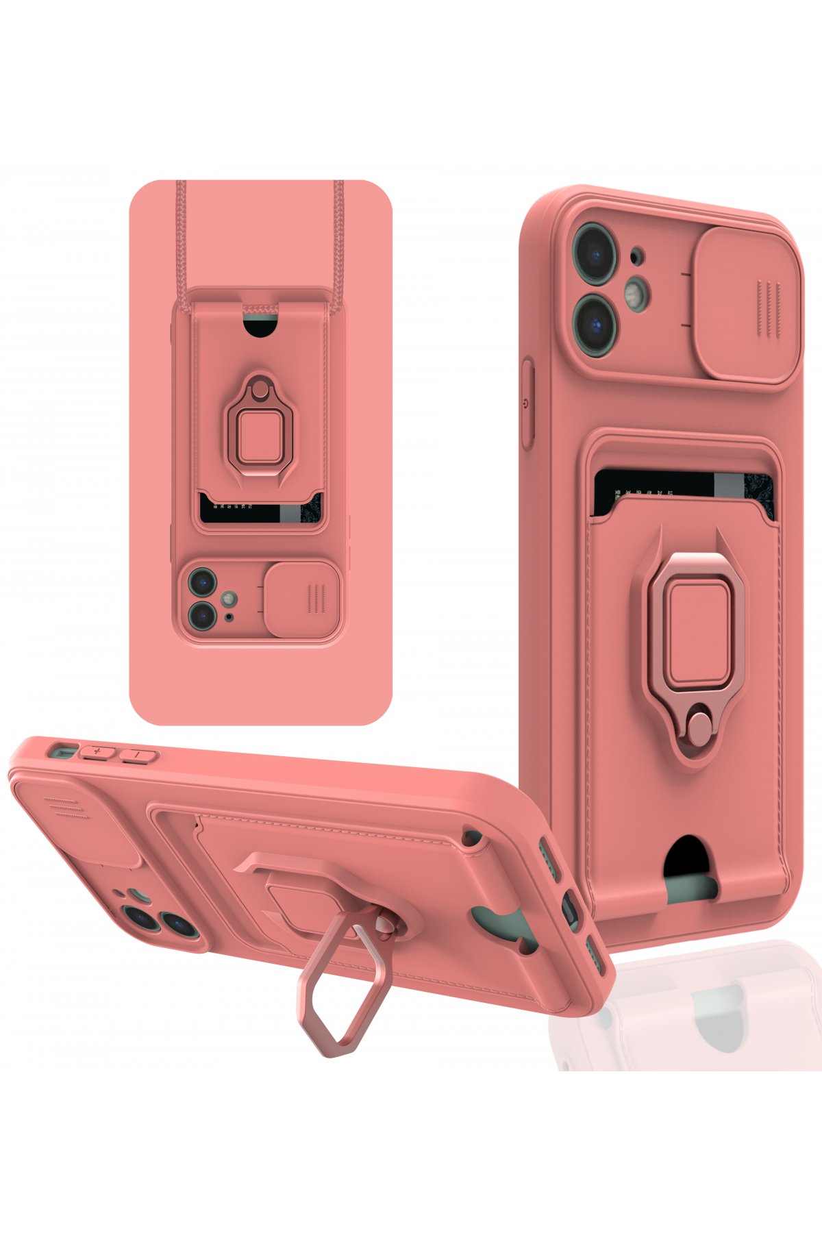  iPhone 11 Kılıf Zuma Kartvizitli Yüzüklü Silikon - Pembe