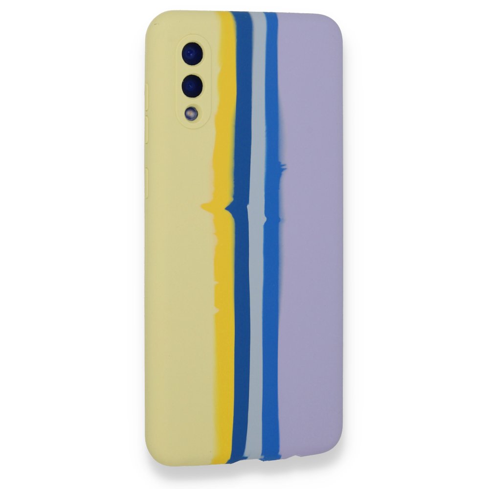  Samsung Galaxy A02 Kılıf Ebruli Lansman Silikon - Sarı-Lila