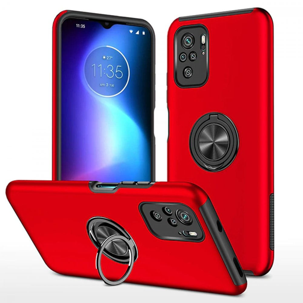  Xiaomi Poco F3 Kılıf Elit Yüzüklü Kapak - Kırmızı