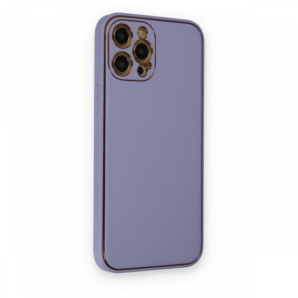  iPhone 12 Pro Max Kılıf Coco Deri Silikon Kapak - Açık Lila