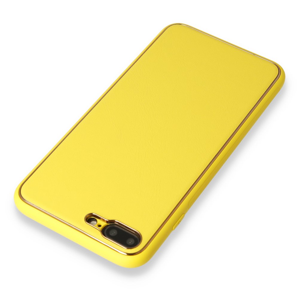 iPhone 8 Plus Kılıf Coco Deri Silikon Kapak - Sarı iPhone 8 Plus Kılıf Coco Deri Silikon Kapak - Sarı