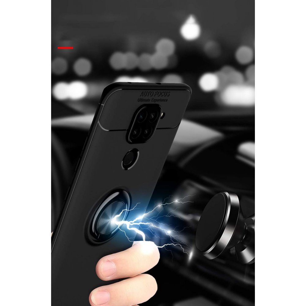 Redmi Note 9 Kılıf Range Yüzüklü Silikon - Siyah-Gold