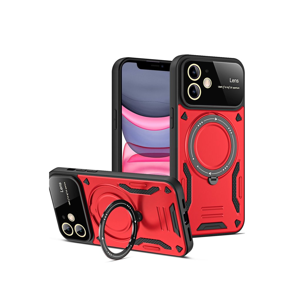  iPhone 11 Kılıf Joy Lens Standlı Kapak - Kırmızı