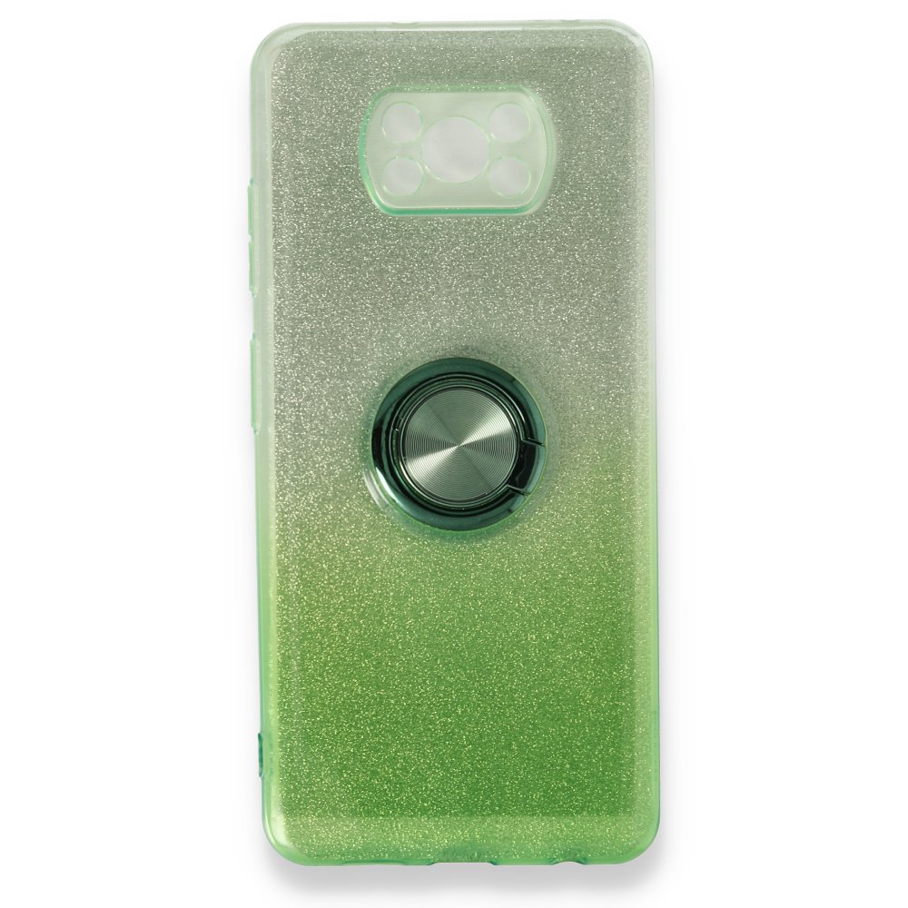  Xiaomi Pocophone X3 Kılıf Simli Yüzüklü Silikon - Yeşil