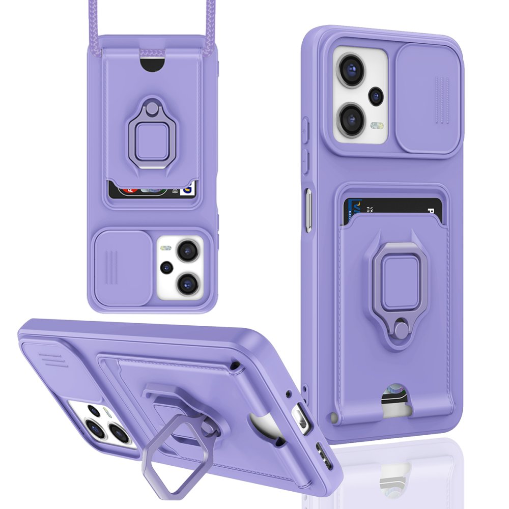 Redmi Note 12 Pro 5G Kılıf Zuma Kartvizitli Yüzüklü Silikon - Lila