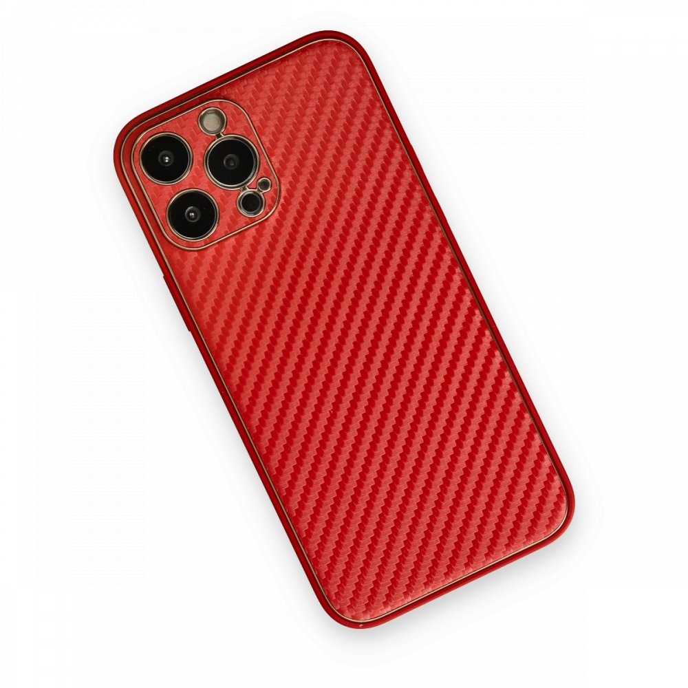 iPhone 13 Pro Max Kılıf Coco Karbon Silikon - Kırmızı  iPhone 13 Pro Max Kılıf Coco Karbon Silikon - Kırmızı