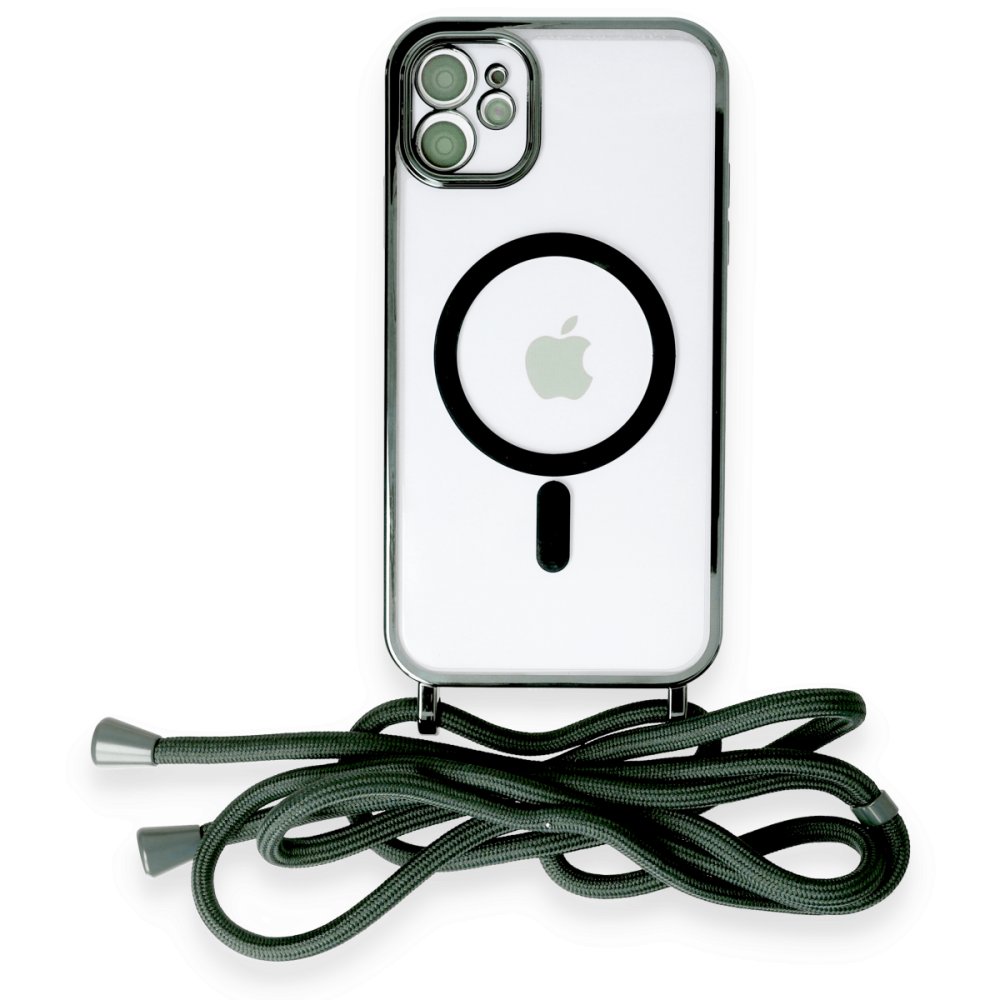 iPhone 11 Kılıf Divo Lazer Askılı Magsafe Kapak - Koyu Yeşil iPhone 11 Kılıf Divo Lazer Askılı Magsafe Kapak - Koyu Yeşil