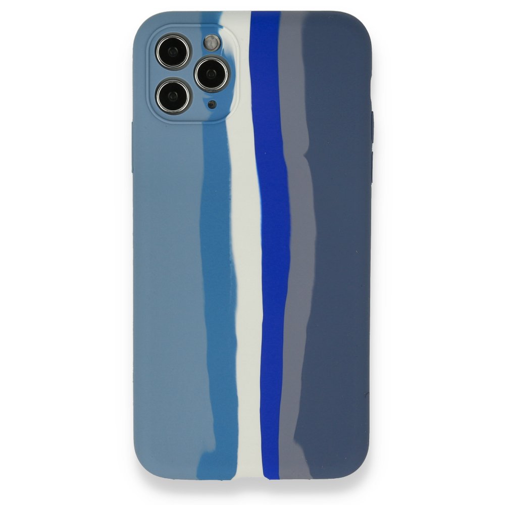  iPhone 11 Pro Kılıf Ebruli Lansman Silikon - Mavi-Gri