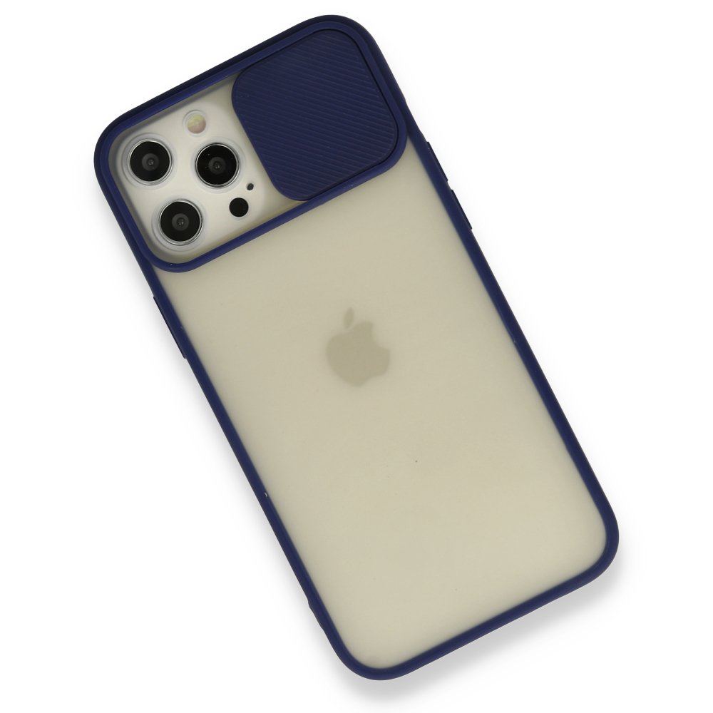  iPhone 12 Pro Max Kılıf Palm Buzlu Kamera Sürgülü Silikon - Lacivert