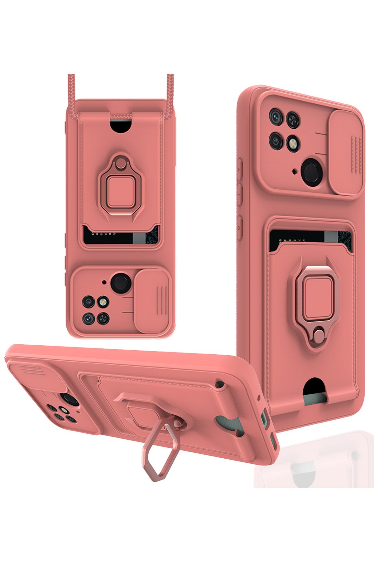  Xiaomi Poco C40 Kılıf Zuma Kartvizitli Yüzüklü Silikon - Pembe
