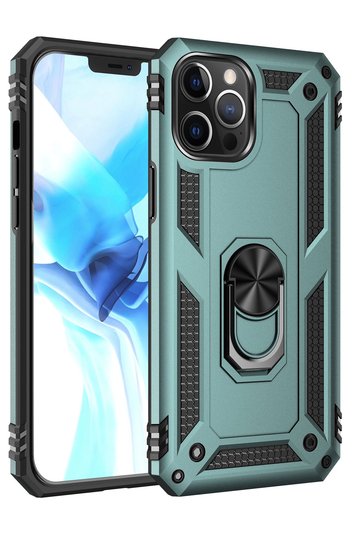  iPhone 12 Pro Max Kılıf Sofya Yüzüklü Silikon Kapak - Yeşil