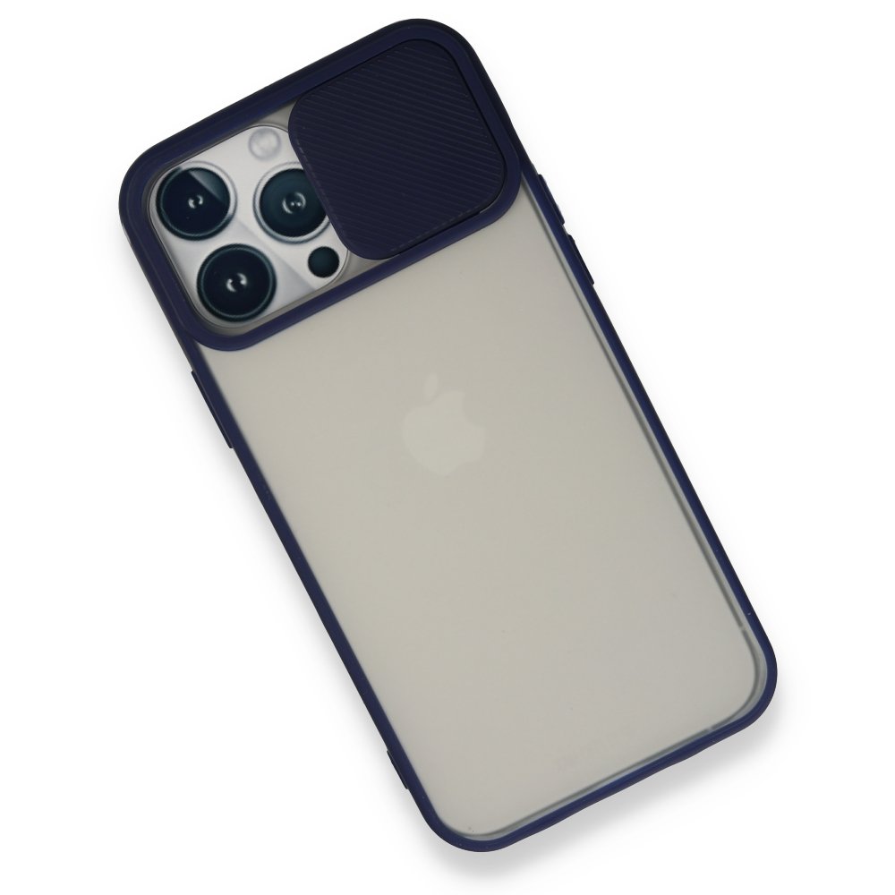  iPhone 13 Pro Max Kılıf Palm Buzlu Kamera Sürgülü Silikon - Lacivert