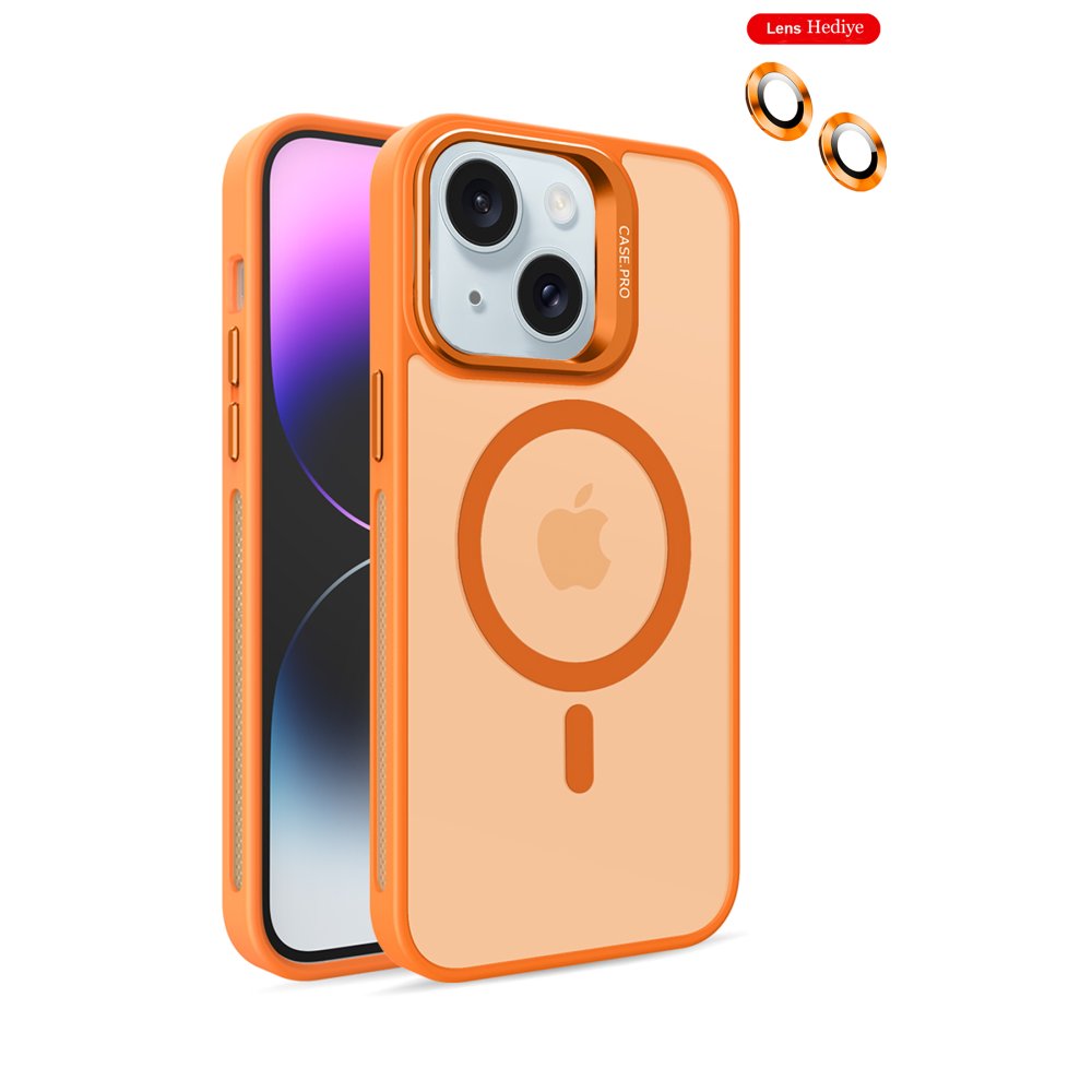 Joko iPhone 15 Kılıf Flet Lens Magsafe Kapak - Turuncu Joko iPhone 15 Kılıf Flet Lens Magsafe Kapak - Turuncu