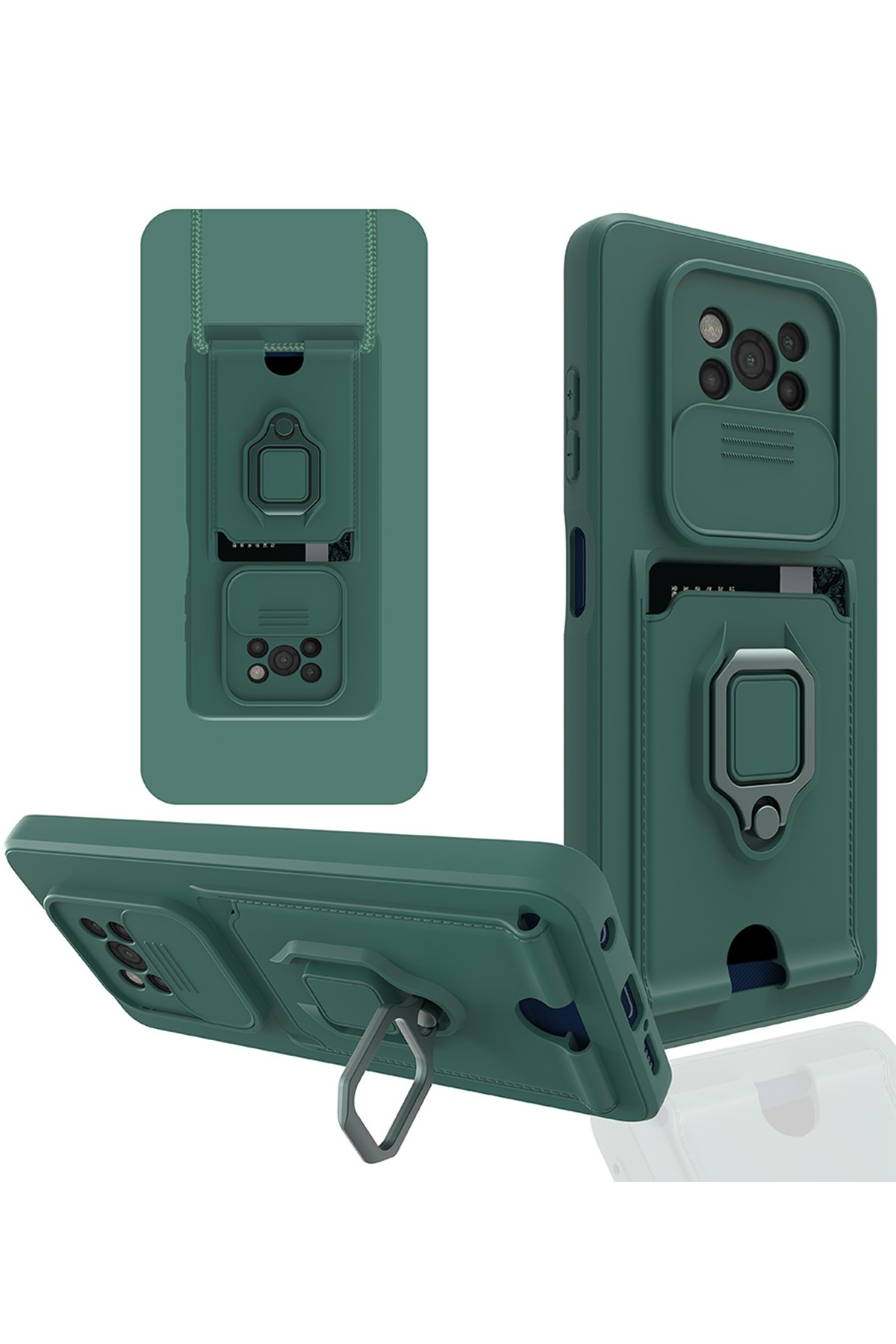  Xiaomi Pocophone X3 Kılıf Zuma Kartvizitli Yüzüklü Silikon - Yeşil