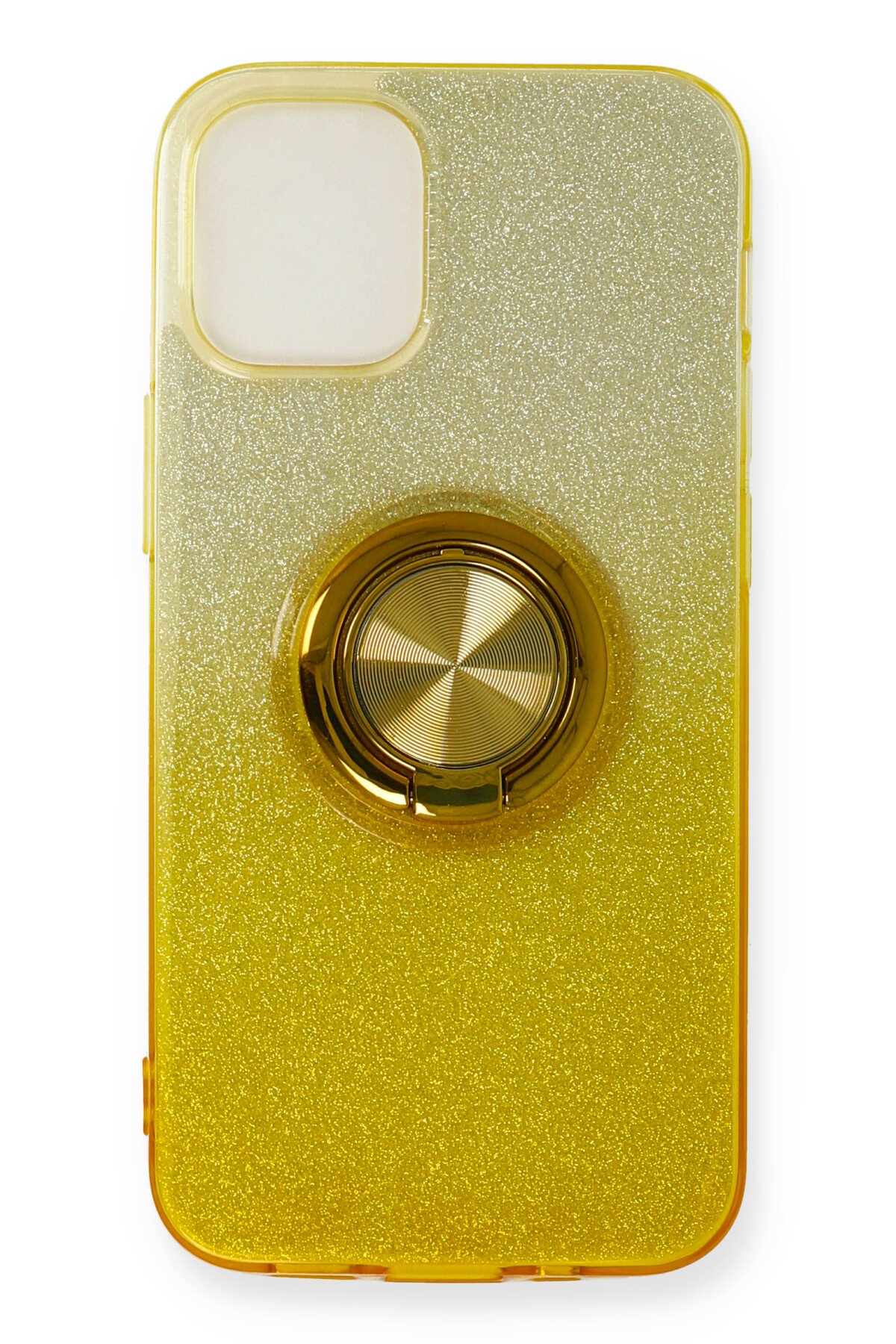 iPhone 12 Mini Kılıf Simli Yüzüklü Silikon - Sarı  iPhone 12 Mini Kılıf Simli Yüzüklü Silikon - Sarı