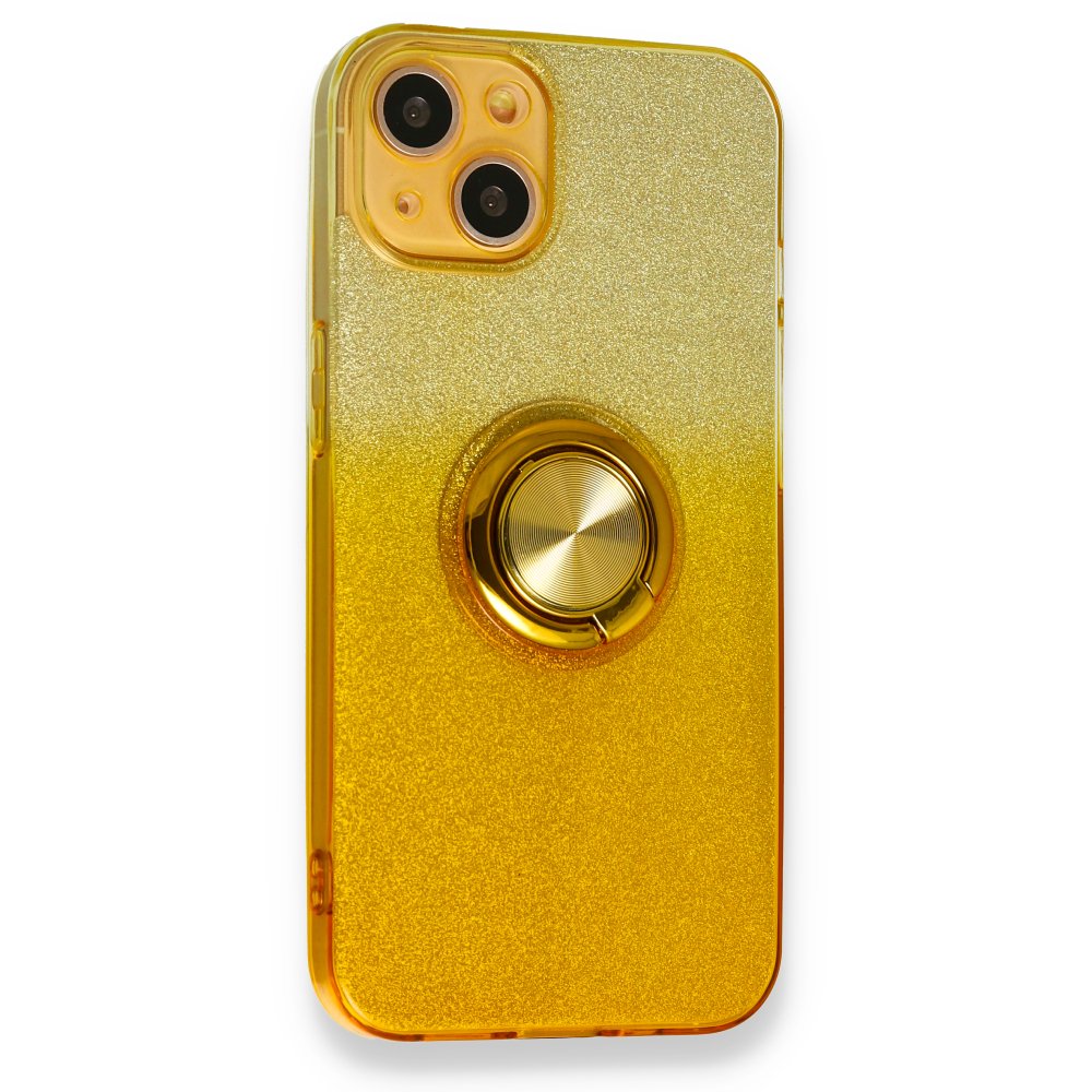  iPhone 13 Kılıf Simli Yüzüklü Silikon - Sarı