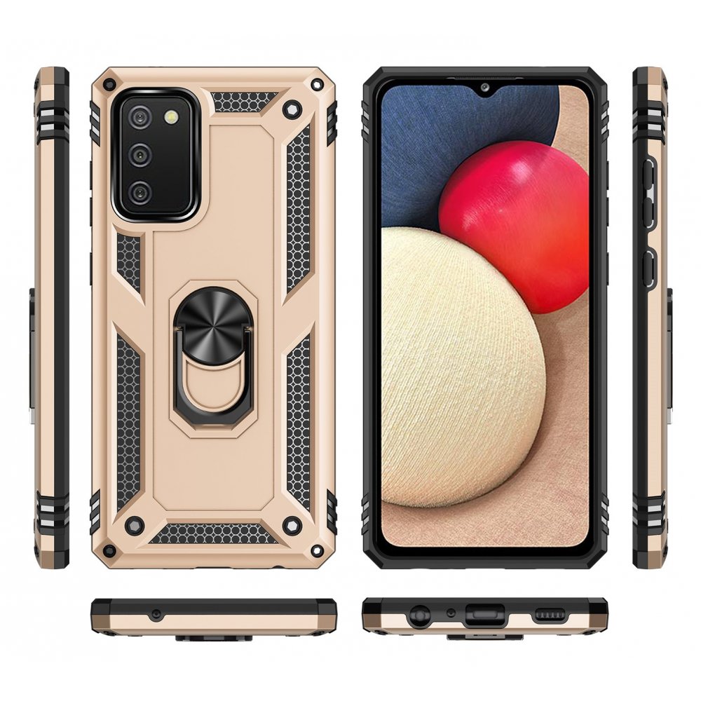  Samsung Galaxy A03S Kılıf Sofya Yüzüklü Silikon Kapak - Gold