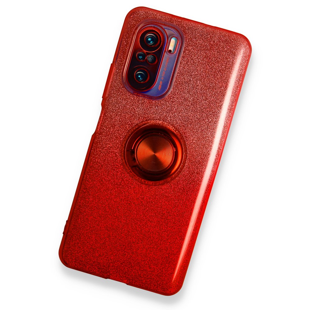 Redmi K40 Kılıf Simli Yüzüklü Silikon - Kırmızı Redmi K40 Kılıf Simli Yüzüklü Silikon - Kırmızı