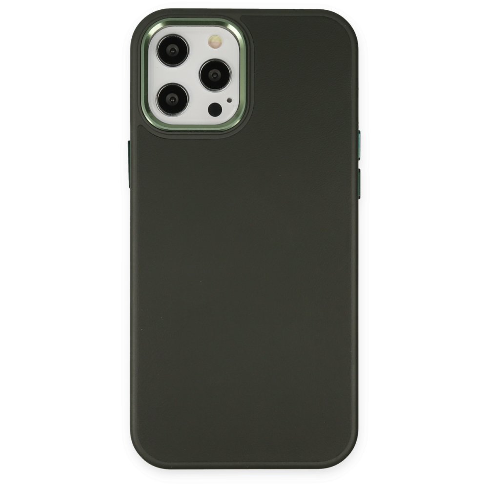  iPhone 12 Pro Kılıf Asya Deri Silikon - Koyu Yeşil