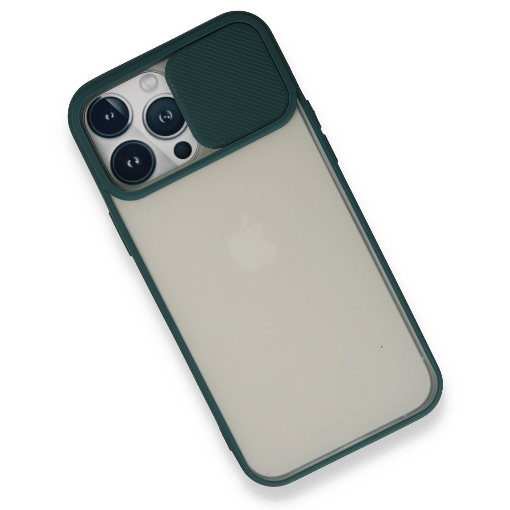 iPhone 13 Pro Max Kılıf Palm Buzlu Kamera Sürgülü Silikon - Yeşil