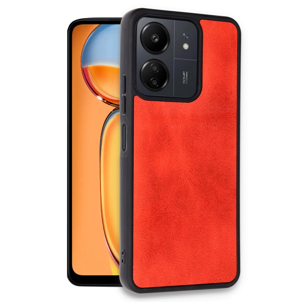 Redmi 13C Kılıf Aras Deri Kapak - Kırmızı Redmi 13C Kılıf Aras Deri Kapak - Kırmızı
