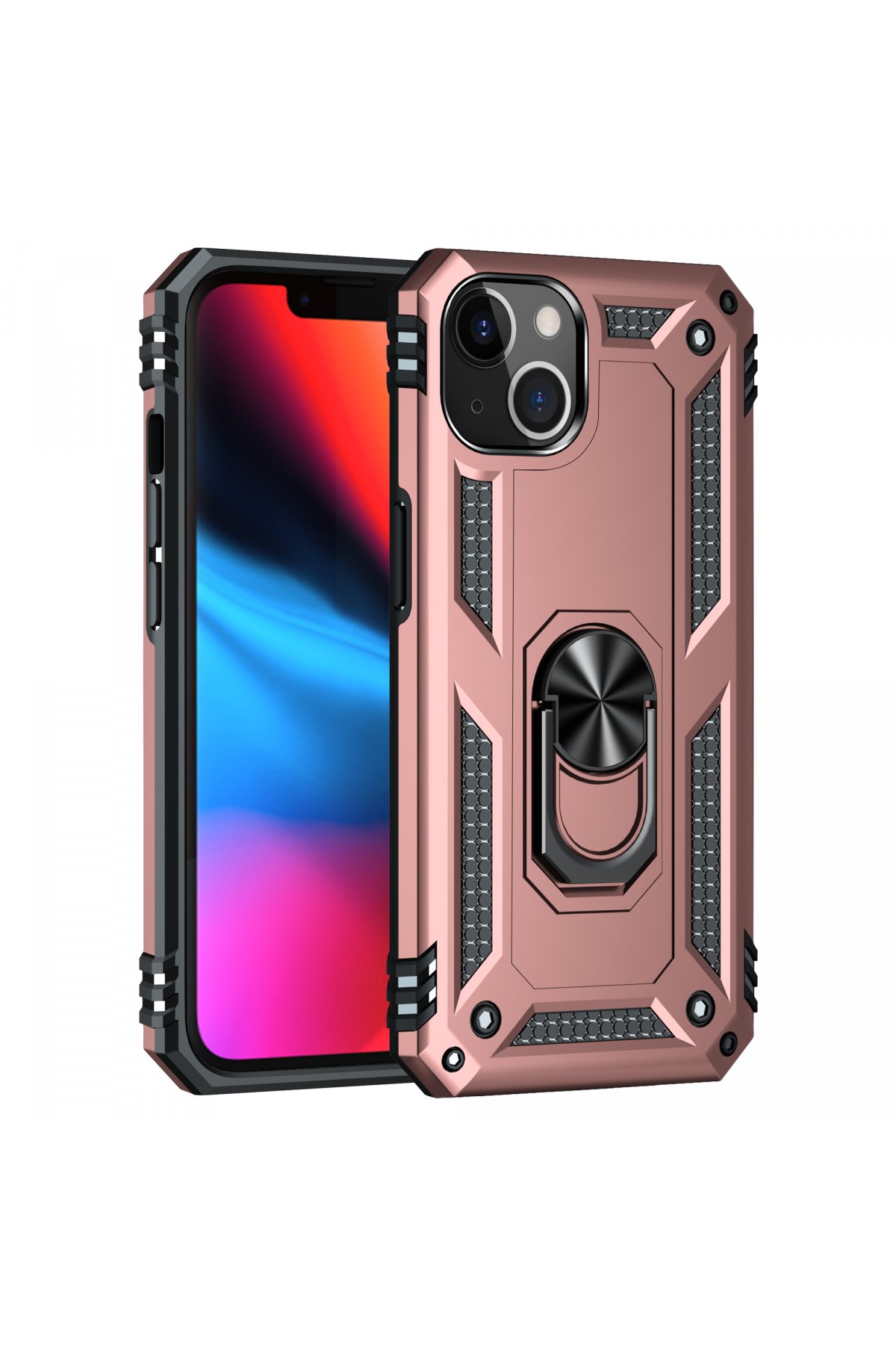  iPhone 14 Kılıf Sofya Yüzüklü Silikon Kapak - Rose