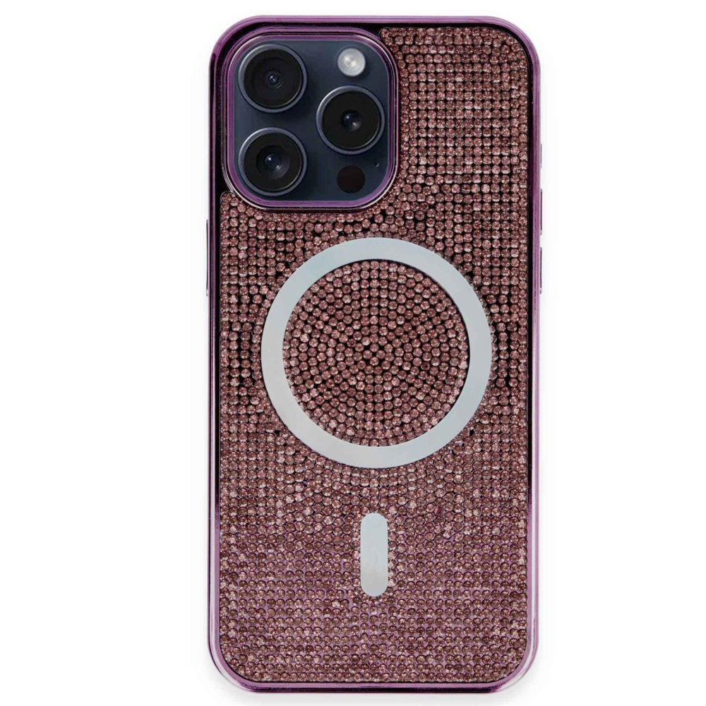  iPhone 15 Pro Kılıf Diamond Magsafe Kapak - Derin Mor