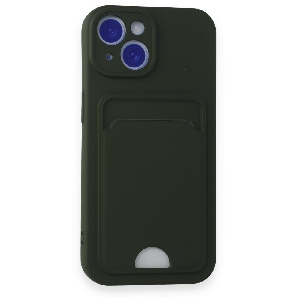  iPhone 14 Kılıf Kelvin Kartvizitli Silikon - Koyu Yeşil