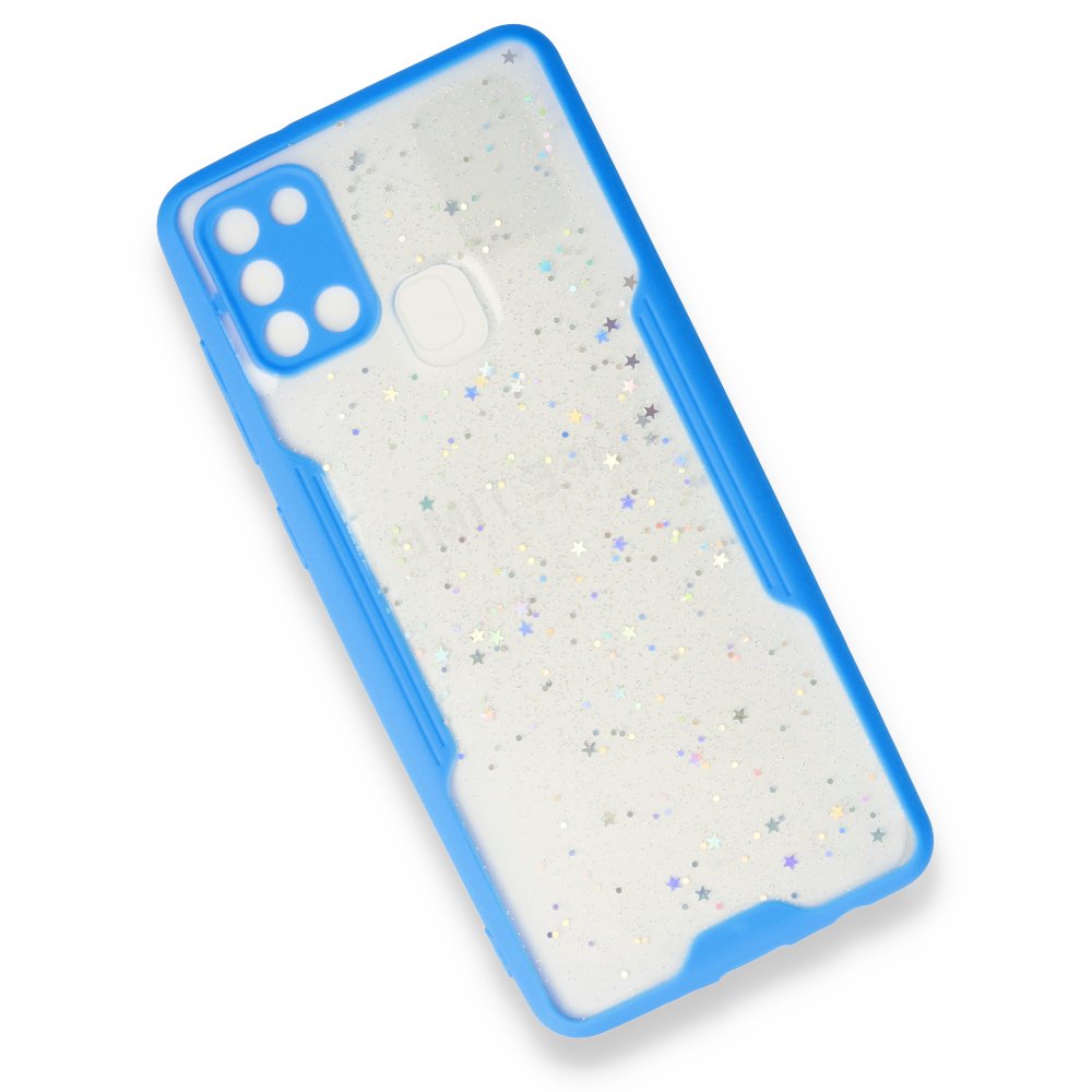 Samsung Galaxy A21S Kılıf Platin Simli Silikon - Mavi
