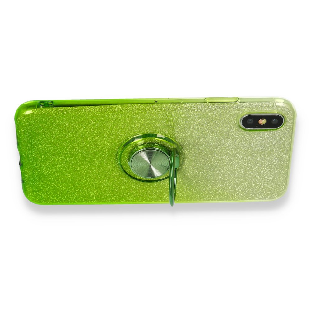  iPhone X Kılıf Simli Yüzüklü Silikon - Yeşil