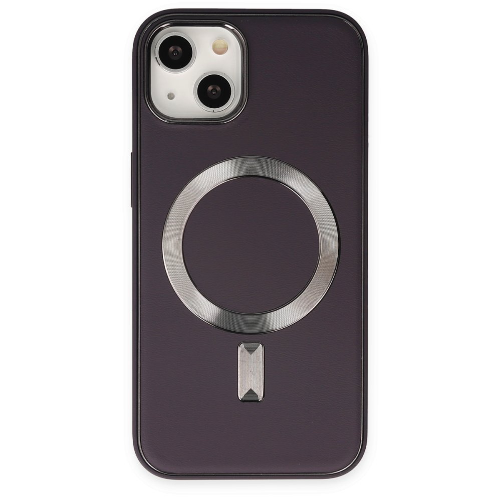 iPhone 14 Kılıf Coco Deri Magneticsafe Silikon - Derin Mor