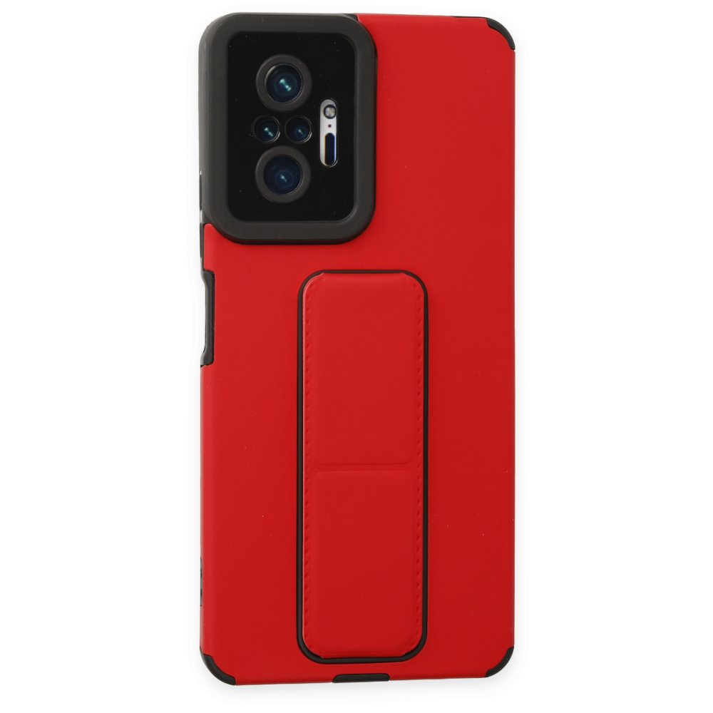 Redmi Note 10 Pro Kılıf Mega Standlı Silikon - Kırmızı