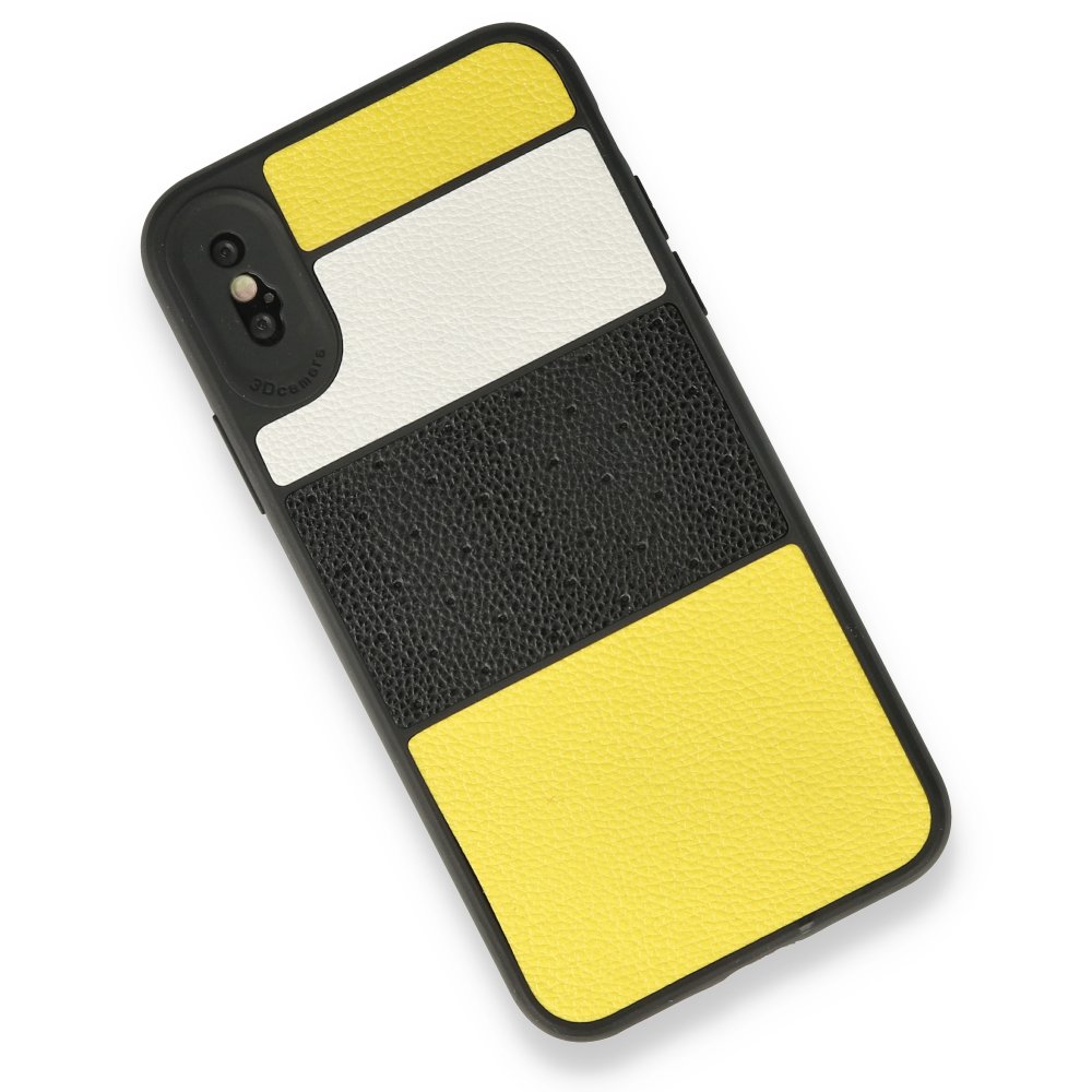 iPhone X Kılıf Sky Deri Silikon - Sarı  iPhone X Kılıf Sky Deri Silikon - Sarı