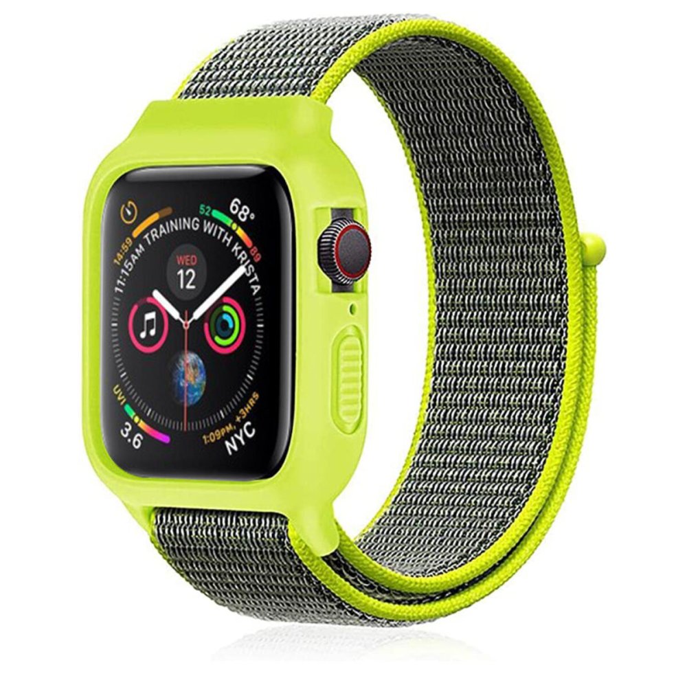  Apple Watch 44mm Hasırlı Cırtcırtlı Kasalı Kordon - Yeşil
