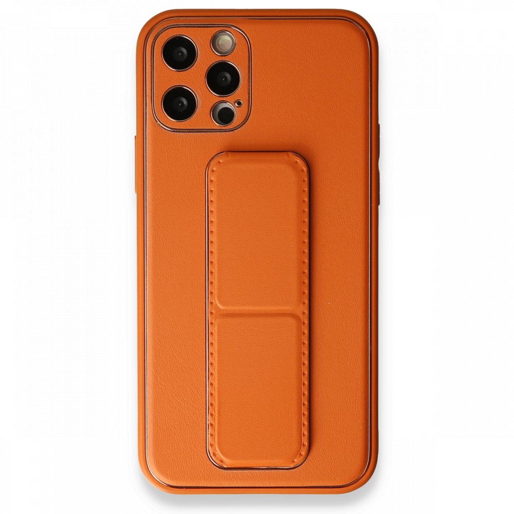  iPhone 12 Pro Max Kılıf Coco Deri Standlı Kapak - Turuncu