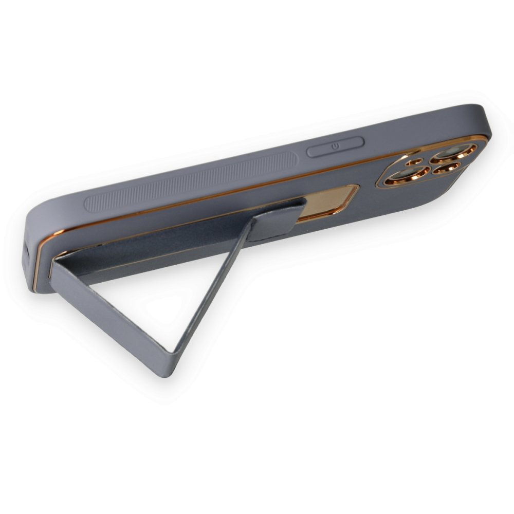 iPhone 14 Plus Kılıf Coco Deri Standlı Kapak - Gri  iPhone 14 Plus Kılıf Coco Deri Standlı Kapak - Gri