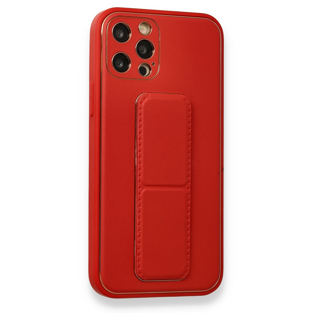 iPhone 12 Pro Kılıf Coco Deri Standlı Kapak - Kırmızı iPhone 12 Pro Kılıf Coco Deri Standlı Kapak - Kırmızı