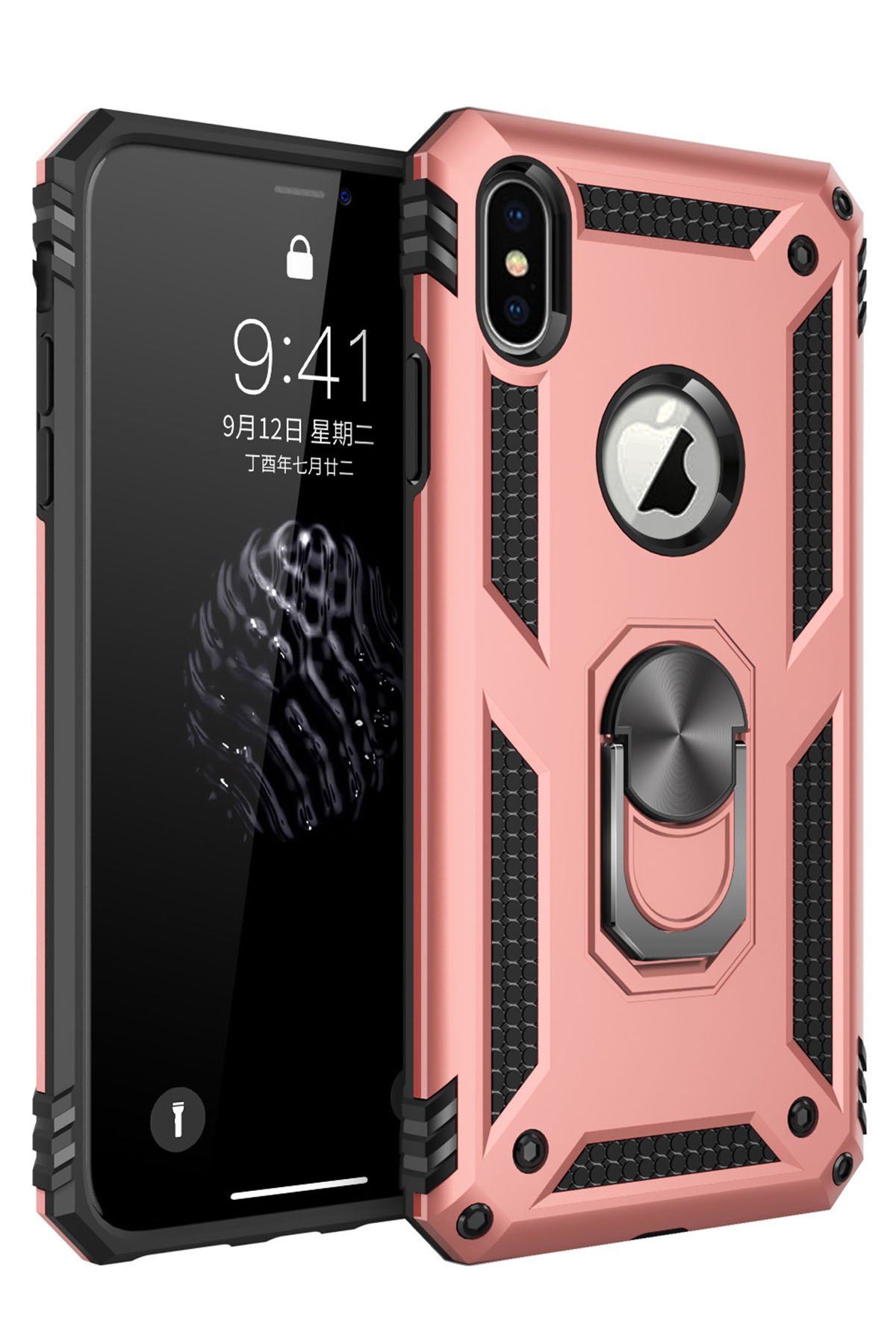  iPhone XS Max Kılıf Sofya Yüzüklü Silikon Kapak - Rose