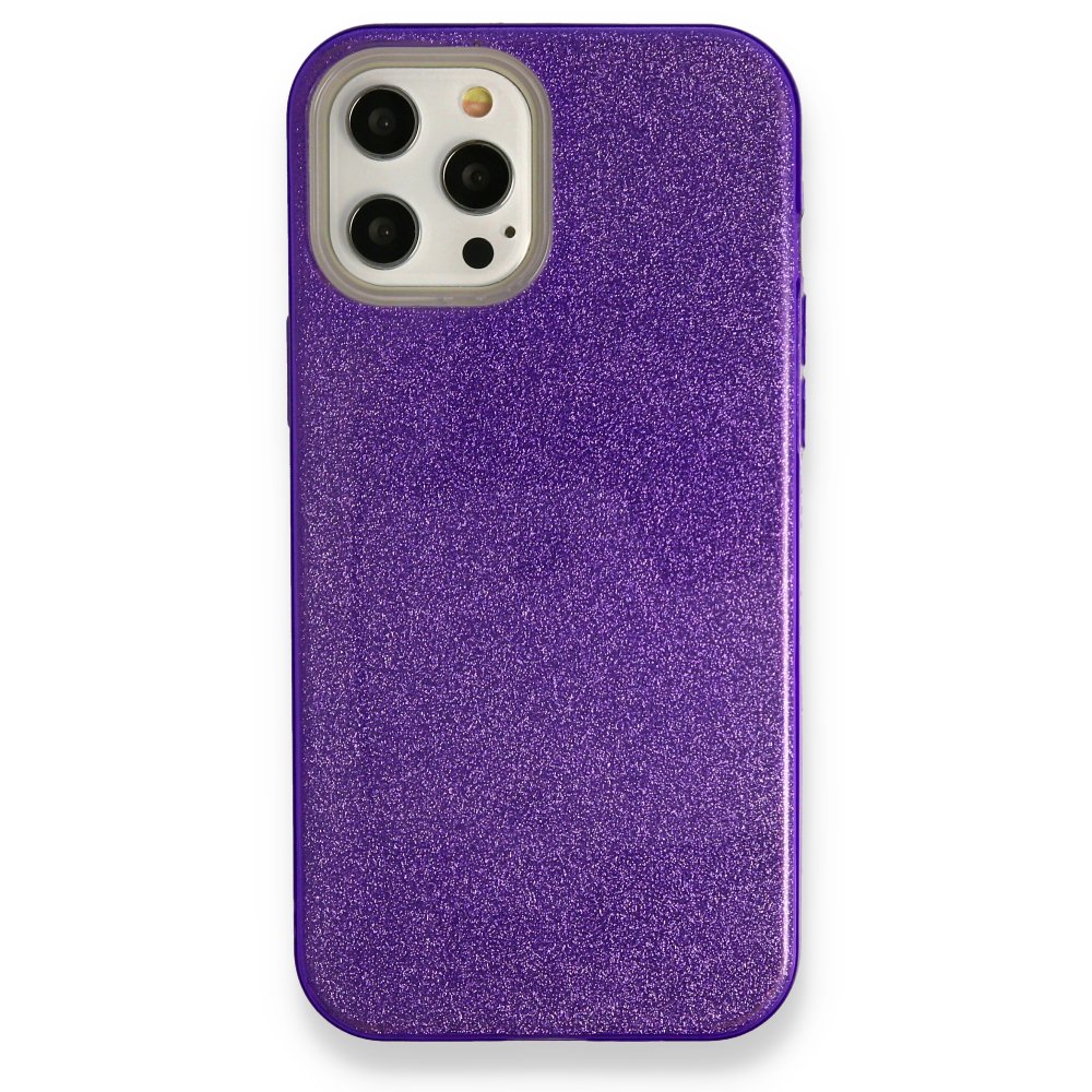  iPhone 12 Pro Max Kılıf Simli Katmanlı Silikon - Mor