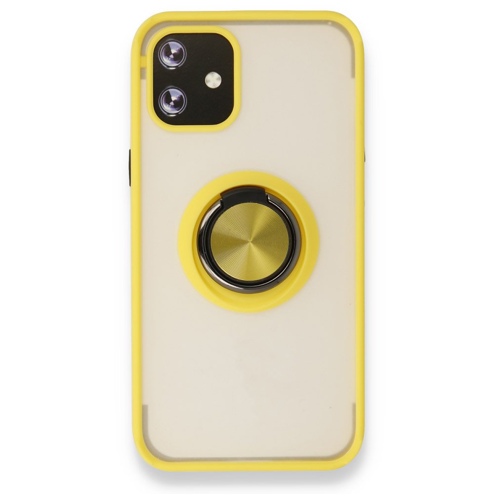 iPhone 12 Mini Kılıf Montreal Yüzüklü Silikon Kapak - Sarı iPhone 12 Mini Kılıf Montreal Yüzüklü Silikon Kapak - Sarı