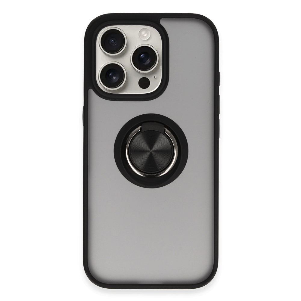  iPhone 16 Pro Kılıf Montreal Yüzüklü Silikon Kapak - Siyah