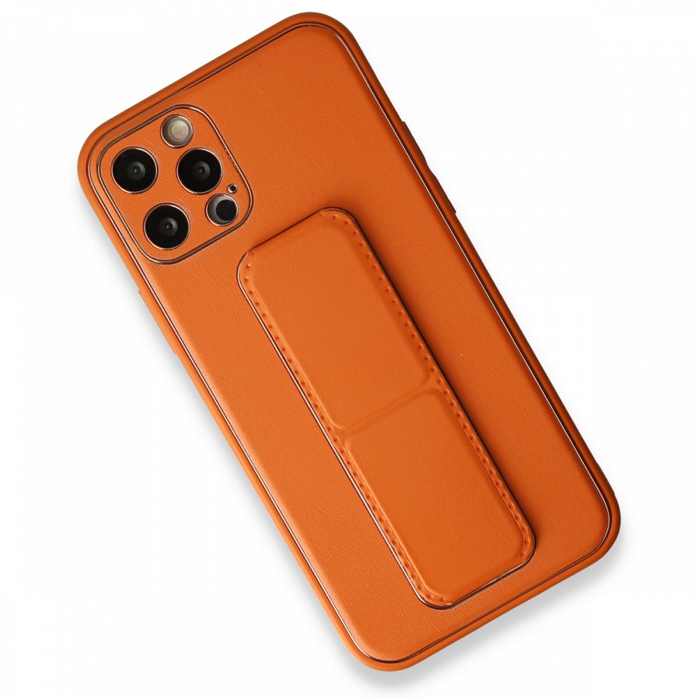  iPhone 12 Pro Max Kılıf Coco Deri Standlı Kapak - Turuncu