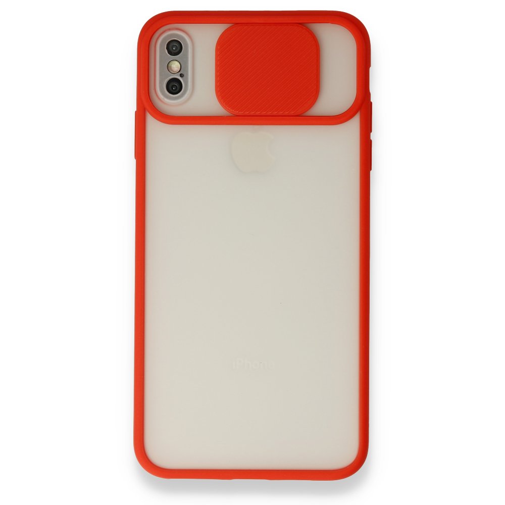  iPhone XS Max Kılıf Palm Buzlu Kamera Sürgülü Silikon - Kırmızı