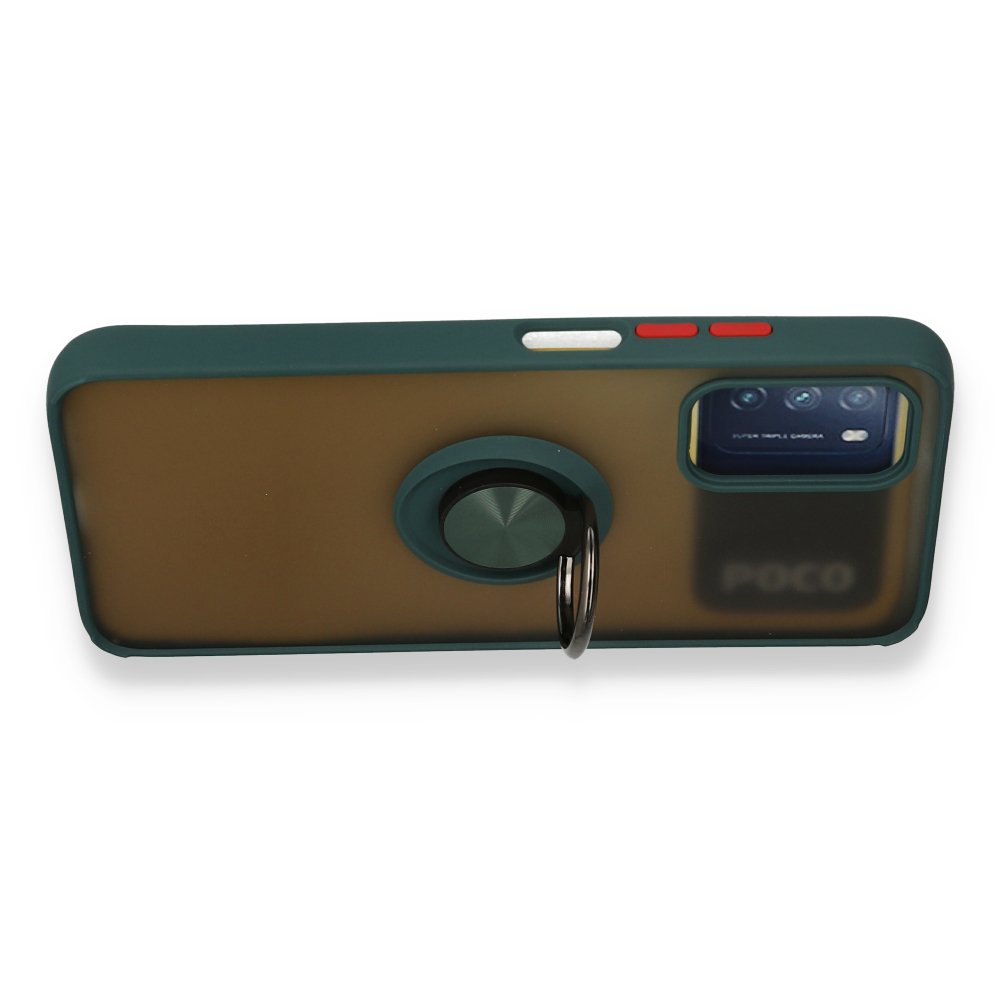 Redmi 9T Kılıf Montreal Yüzüklü Silikon Kapak - Yeşil