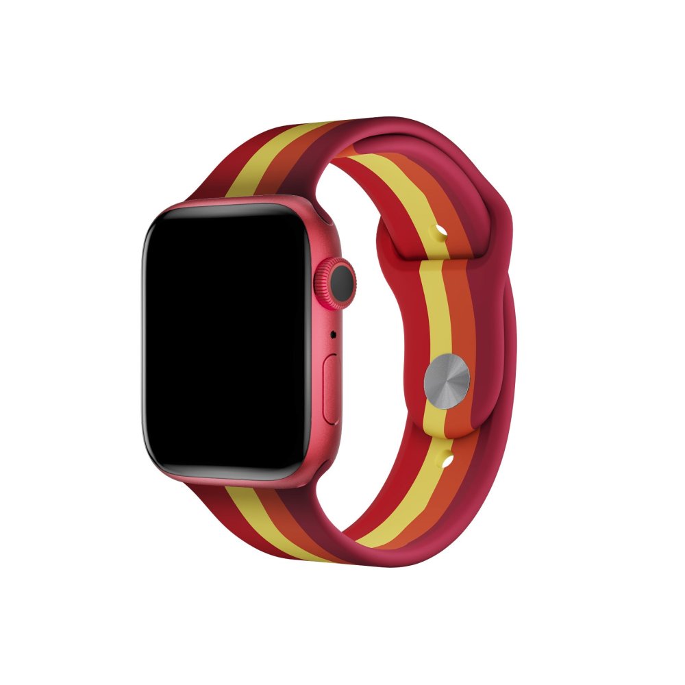  Apple Watch 44mm Gökkuşağı Org Kordon - Kırmızı-Bordo